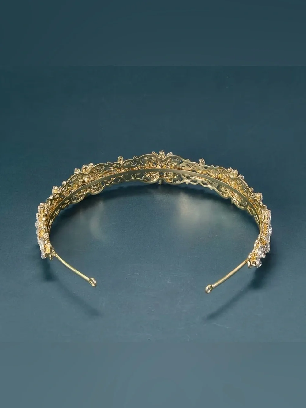 A Golden Flower Rhinestone Princess Headband Tiara.